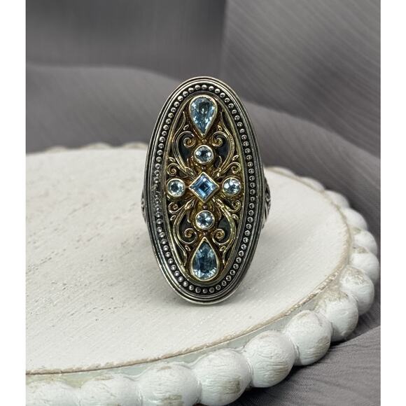 Konstantino Sterling Silver & 18k Yellow Gold Topaz Cocktail Ring SZ 7.5 /22.77g - Picture 2 of 8